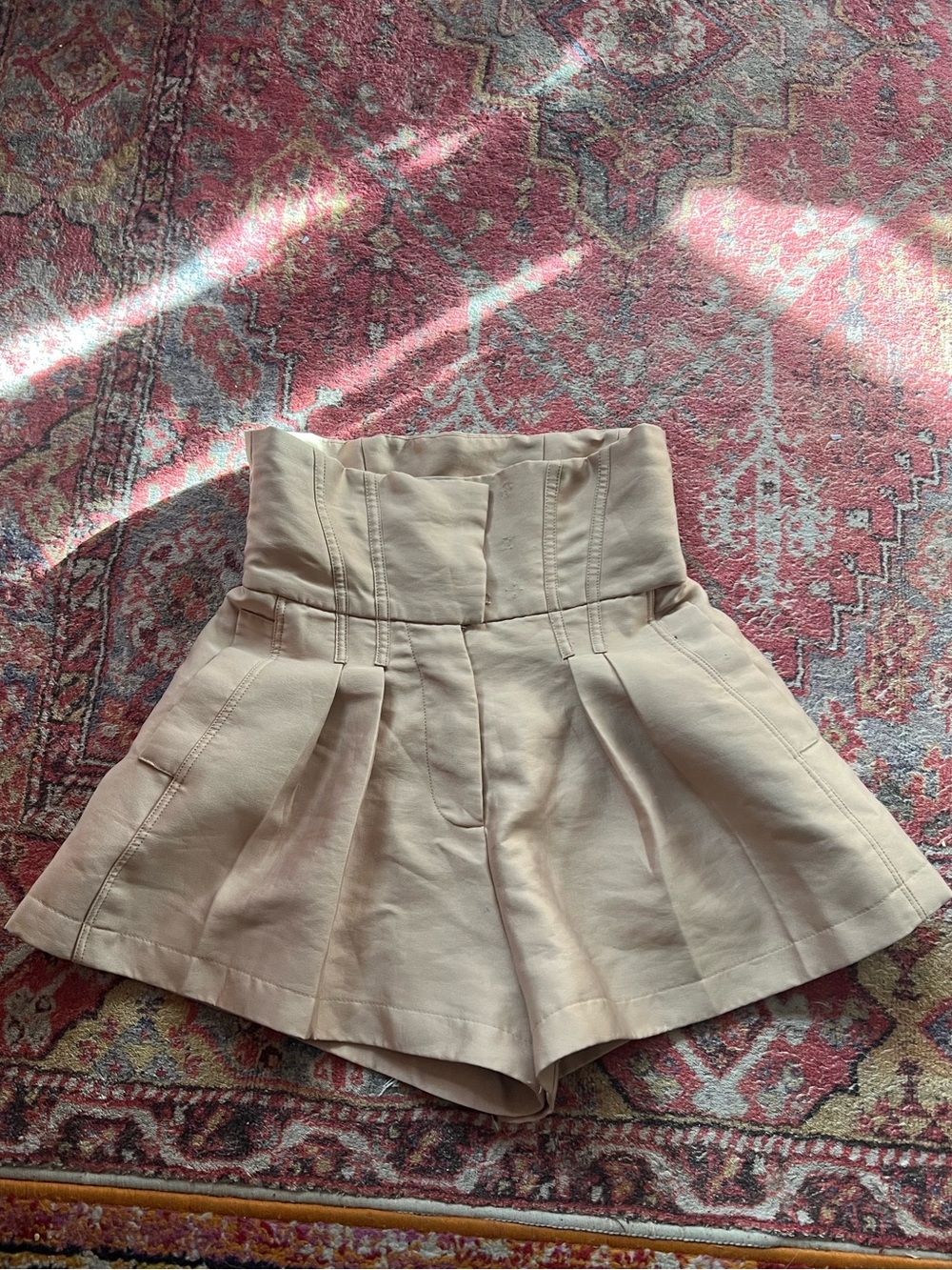 High-Waist Pleated Women’s Shorts - Beige